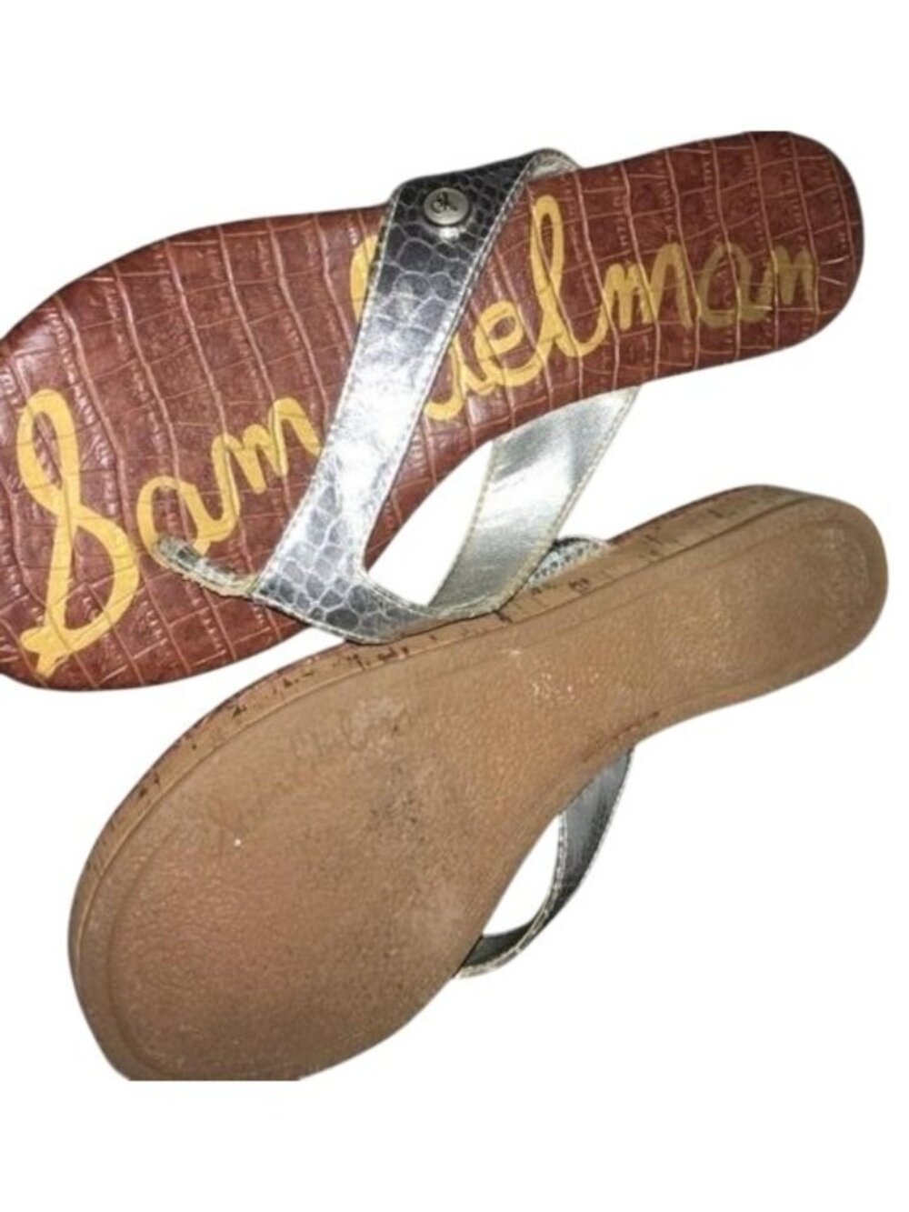 Sam Edelman Silver Croc Embossed leather Slide Sandal Thong size 7.5 - Picture 2 of 4